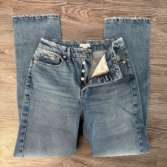 EUC Good American Good Boy Long Twisted Slit Jeans - Size 6/28 - Picture 2 of 5